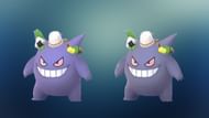Regular and shiny Gengar wearing a Tricks & Treats costume (Image via TPC)